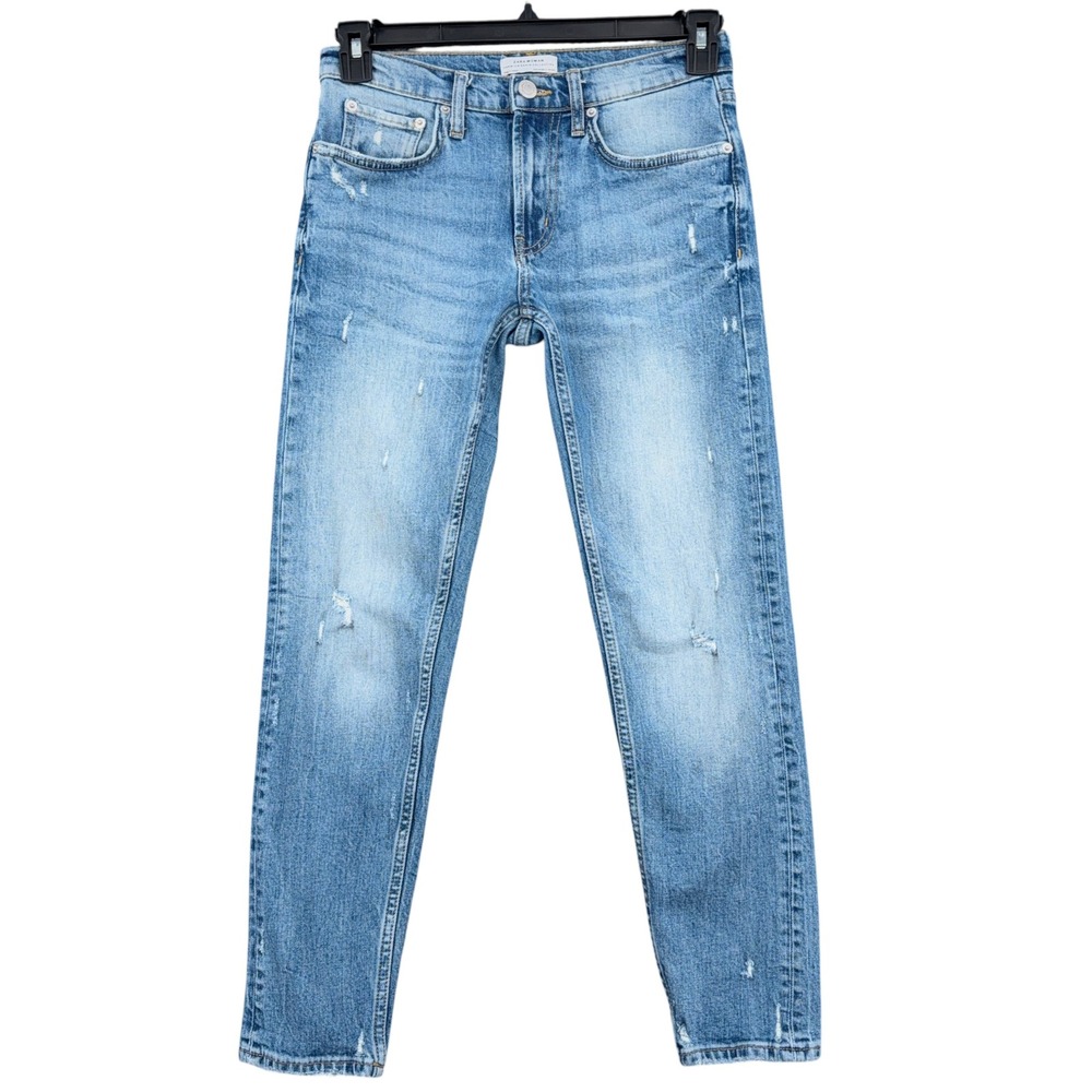 Zara Premium Denim Jeans Womens 2 Cotton Elastane Light Blue Distressed
